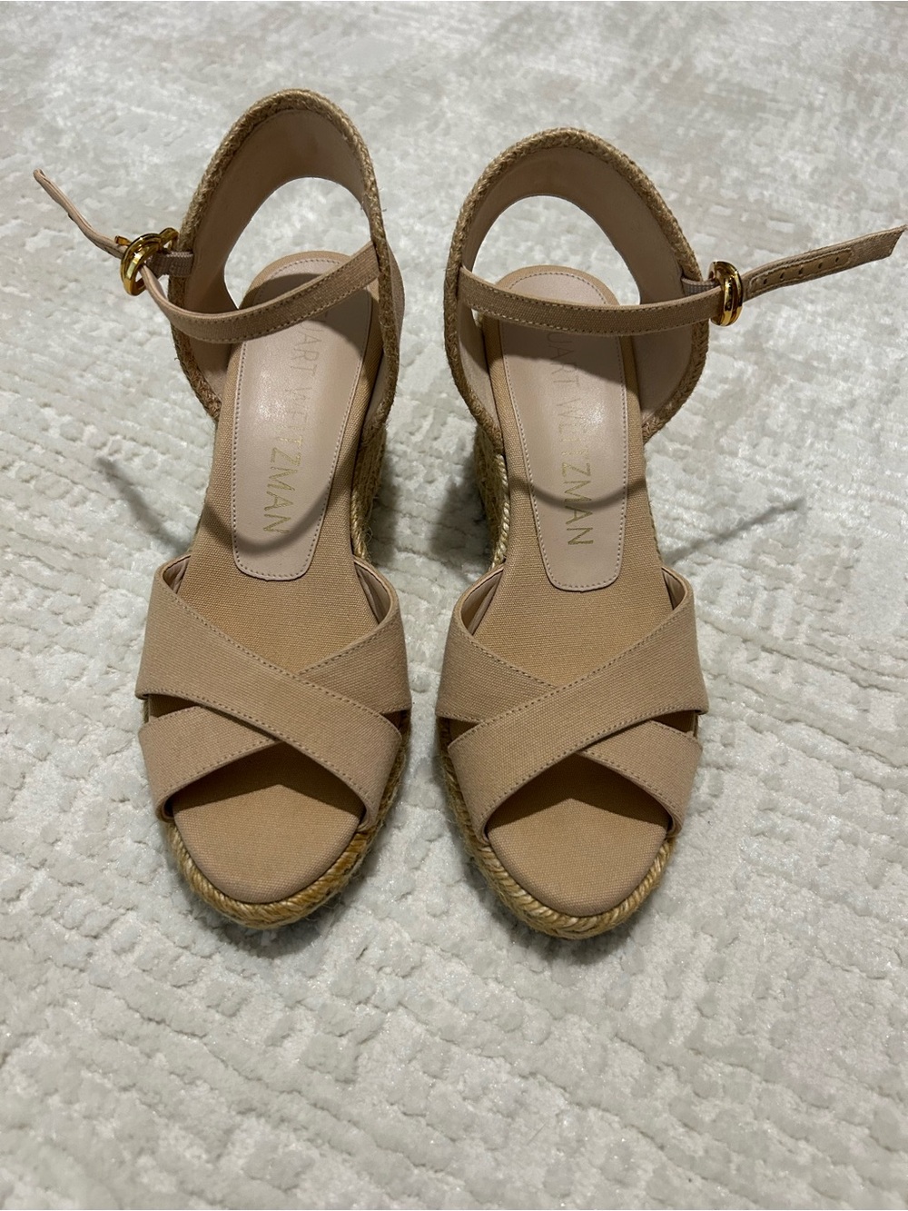 Stuart Weitzman Nude Beige Espadrille Wedge Sandals